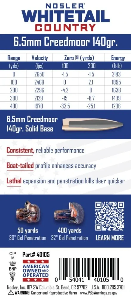 6.5 Creedmoor 140gr Solid Base® Whitetail Country™