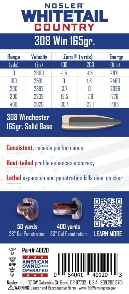308 Winchester 165gr Solid Base® Whitetail Country™