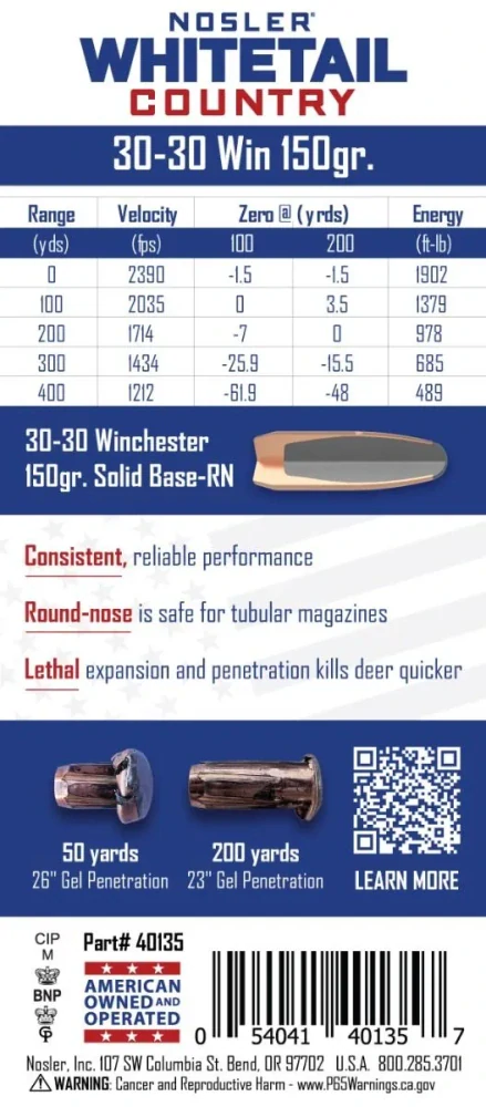 30-30 Winchester 150gr RN Solid Base® Whitetail Country™